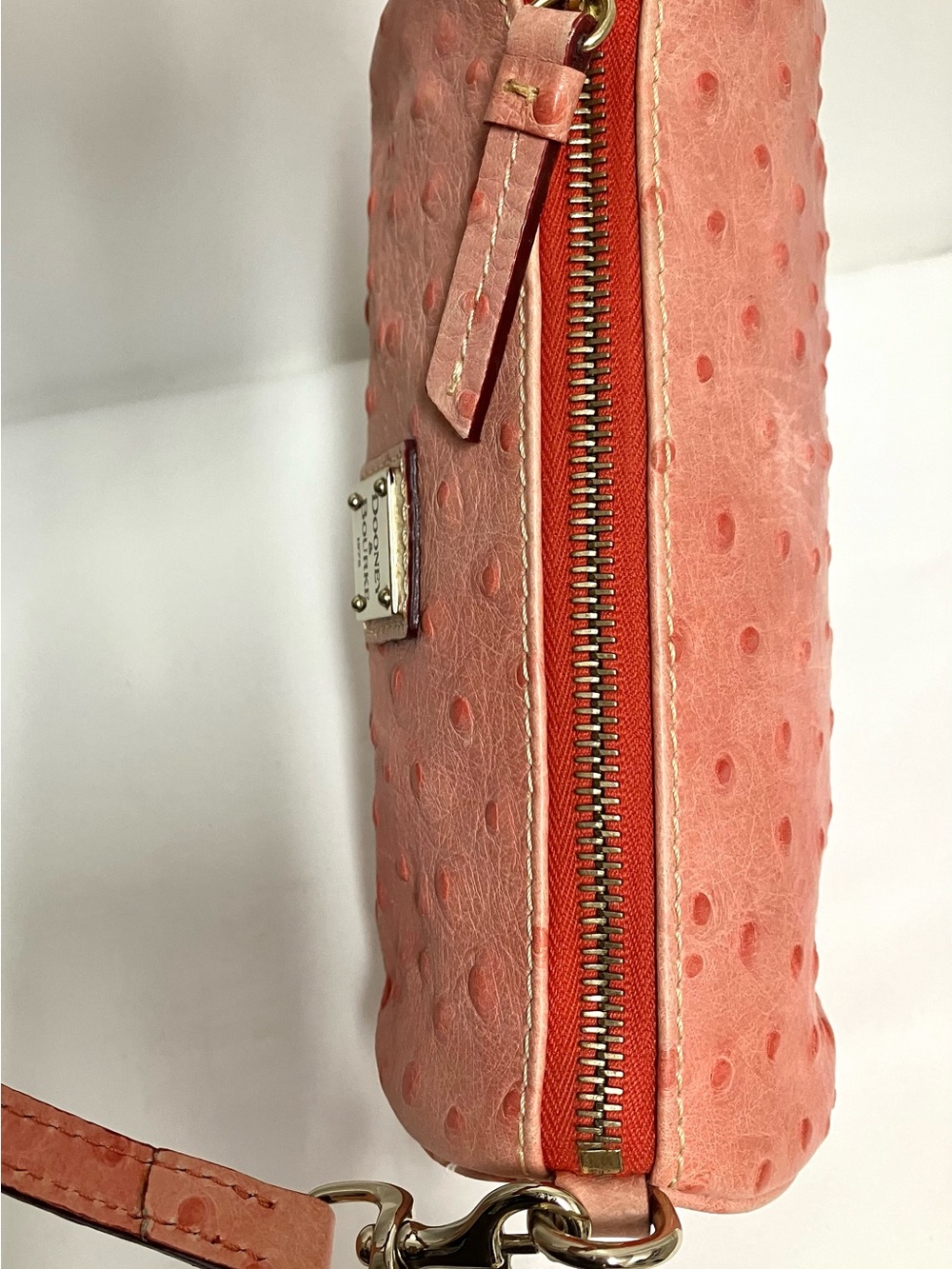 Dooney & Bourke Watermelon Pink Ostrich-Embossed Leather Barrel Bag